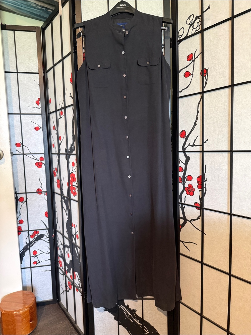 Charter Club Sleeveless Button-Front Maxi Shirt Dress - Black -100% silk